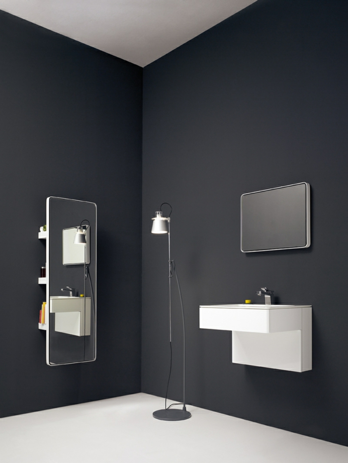 vonios baldai minimalistinis dekoras pilkas sienų dažymas