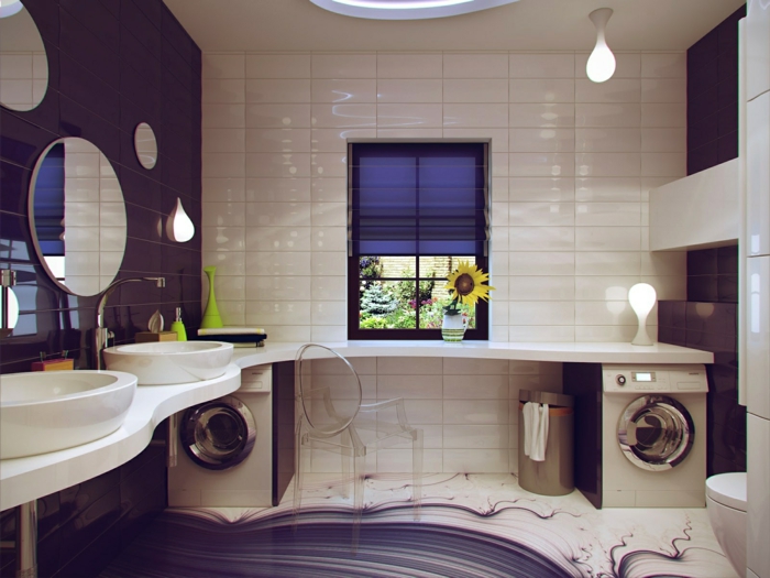 kylpyhuone laatat violetti beigen seinäpeili-ikkuna