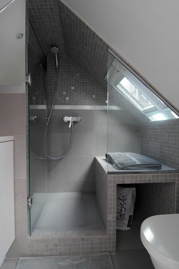 kylpyhuone design suihku ideoita moderni harmaa laatta