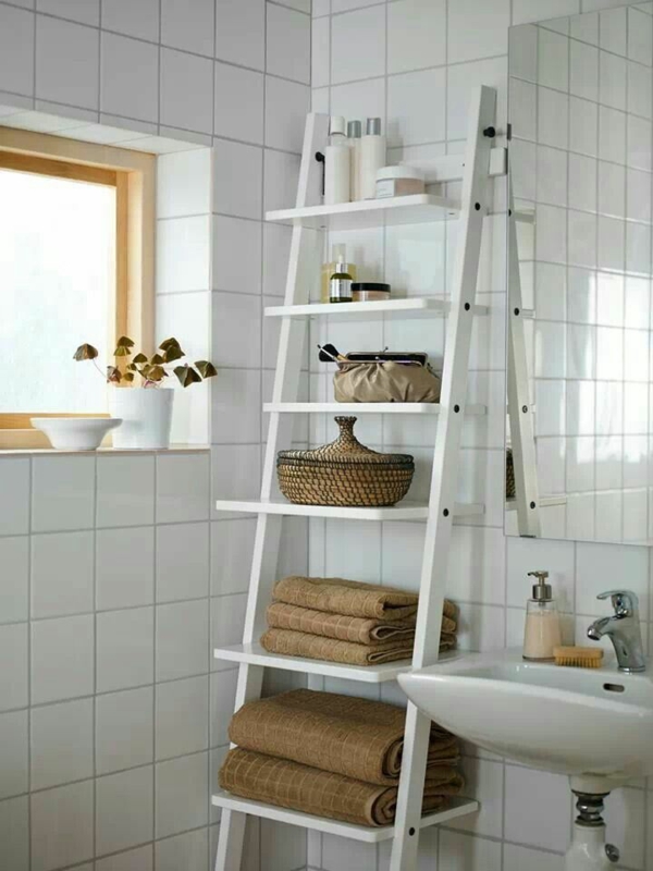 mobilier de baie ikea scară ca un sistem de raft prosoape de baie