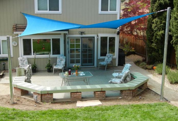 阳台花园遮阳伞想法遮阳篷花园蓝色
