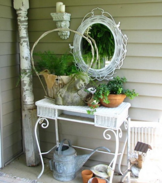 terasa nastavit ošumělý elegantní zrcadlo košík květináč