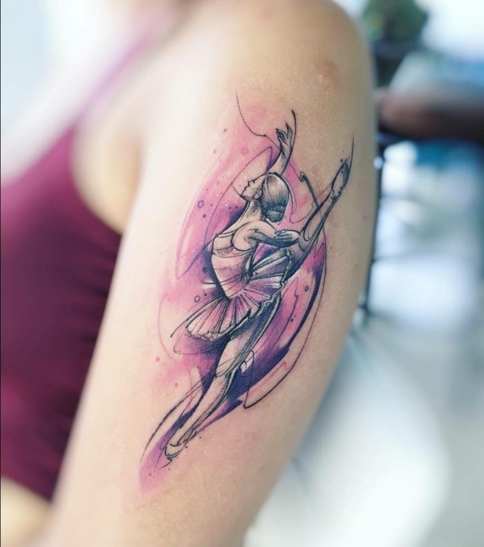 芭蕾舞女演员水彩纹身上臂
