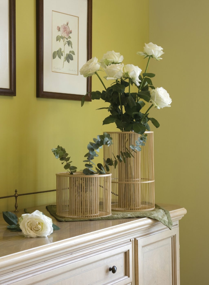 bambou décoration bambou bâtons idées débordant pots de fleurs vases