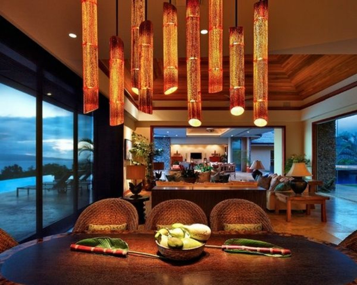 bambú decoración bambú postes colgante luces cocina comedor