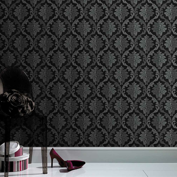 baroko tapetai juoda pilka elegantiška