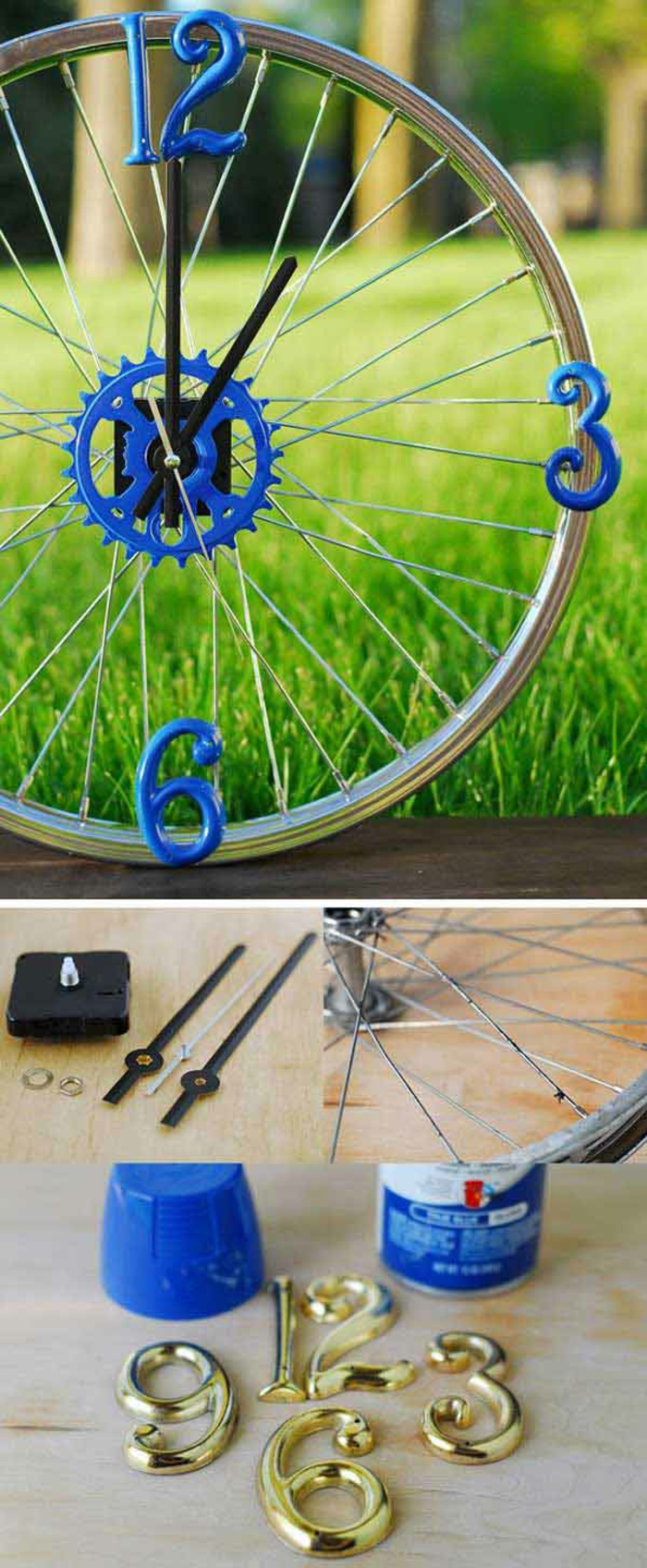 upcycling ιδέες τέχνη ιδέες διακόσμηση ιδέες DIY έπιπλα ποδήλατα ρολόι