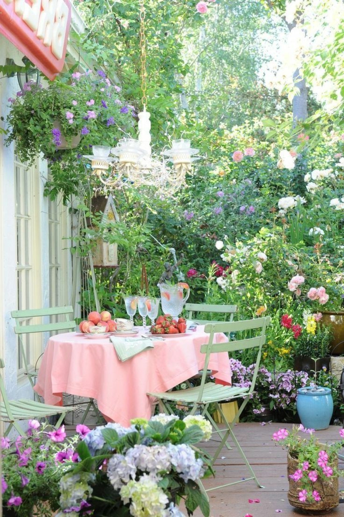 工艺的想法春天大阳台装饰花色的桌布