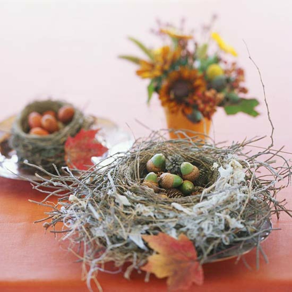 ideas de artesanía con materiales naturales otoño deco bellotas elaboración de nidos