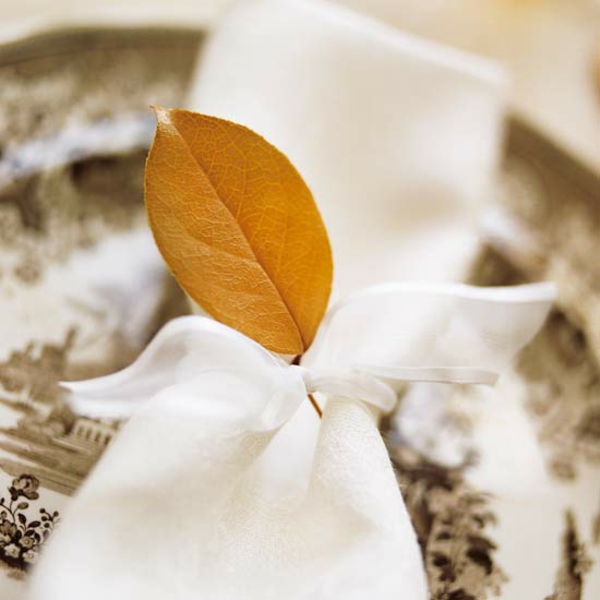 与自然材料的工艺想法秋天桌布餐巾环叶子