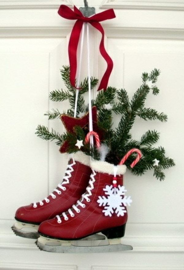 ambachtelijke kerst adventskranz tinker schaatsen rood