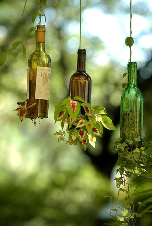 tinker glass bottles hanging flowerpots