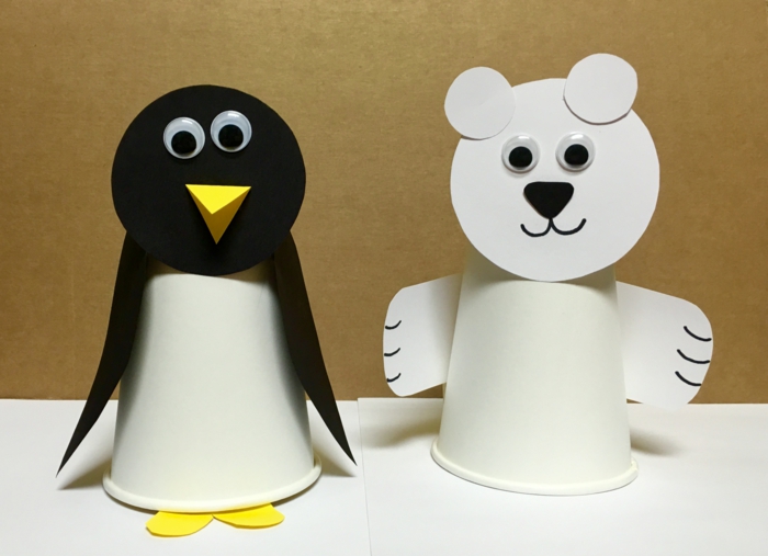 tinker med børn papir kop dyr hvid bjørn pingvin