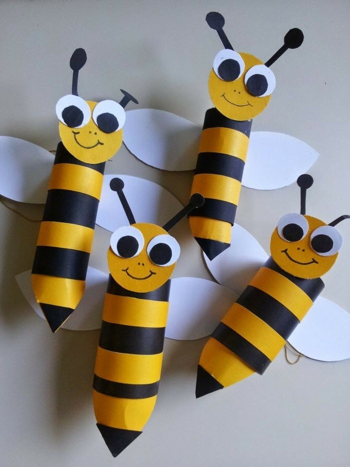 knutselen met wc-papier rollen diy ideeën versieren ideeën met kinderen bijen
