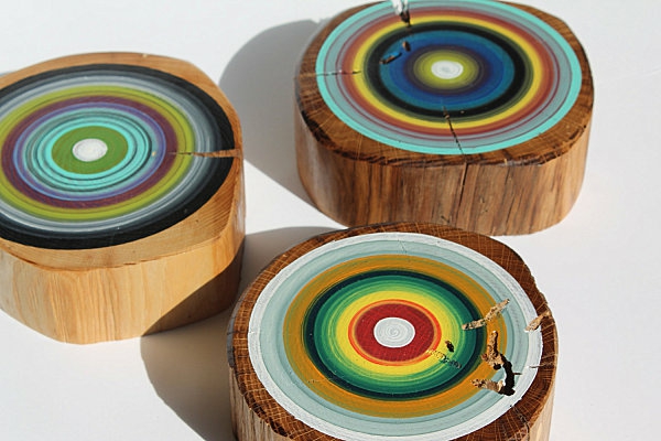 Tree rings bunch painted wall decoration wood