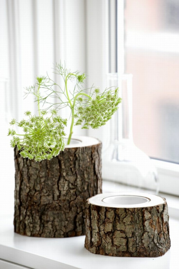tronc d'arbre déco bricolage pot de fleurs construire vous-même