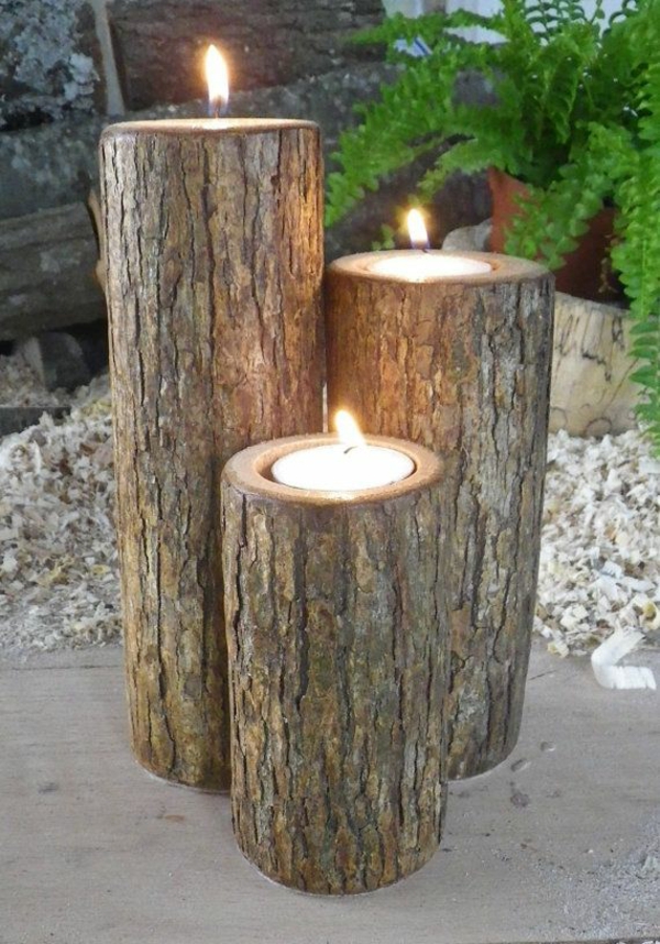 tronco de árbol decoración diy proyectos candelero jardín