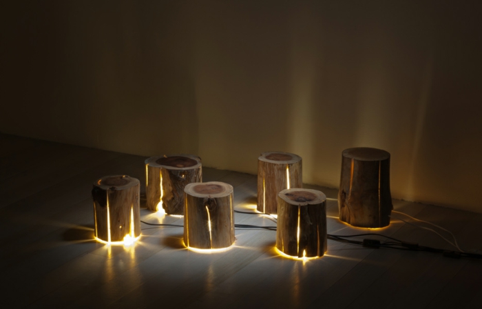 boomstammeubels van Duncan Meerding staande lampen