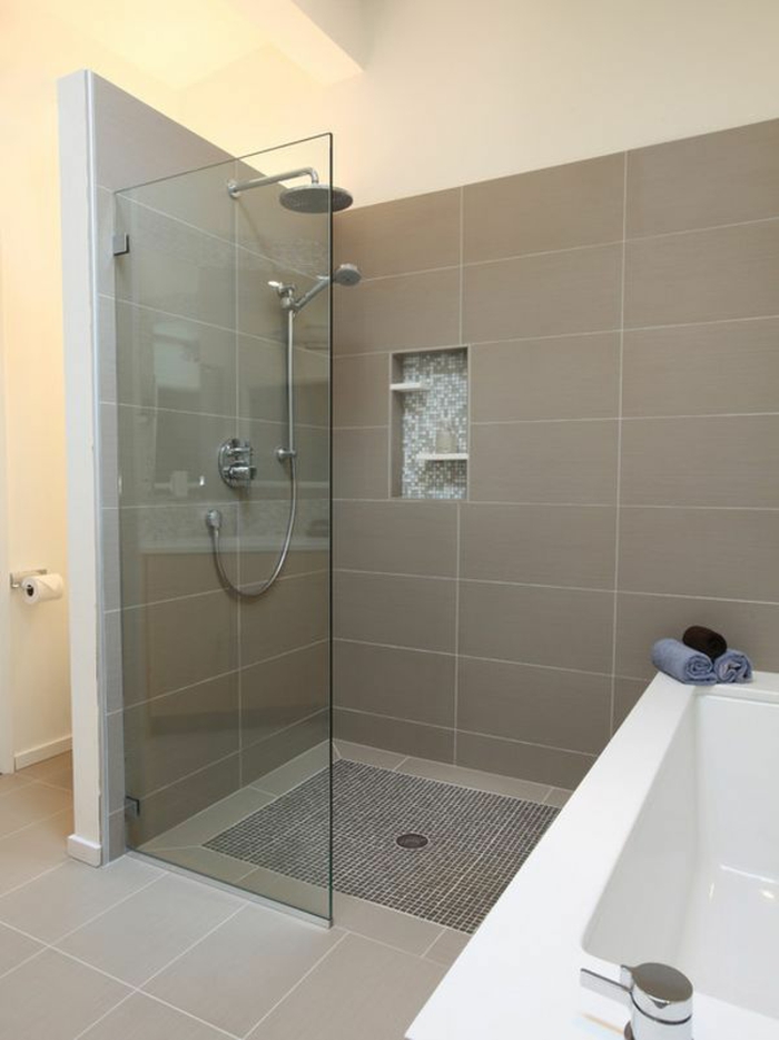 步入式淋浴间浴室设计思路现代墙瓷砖浴室