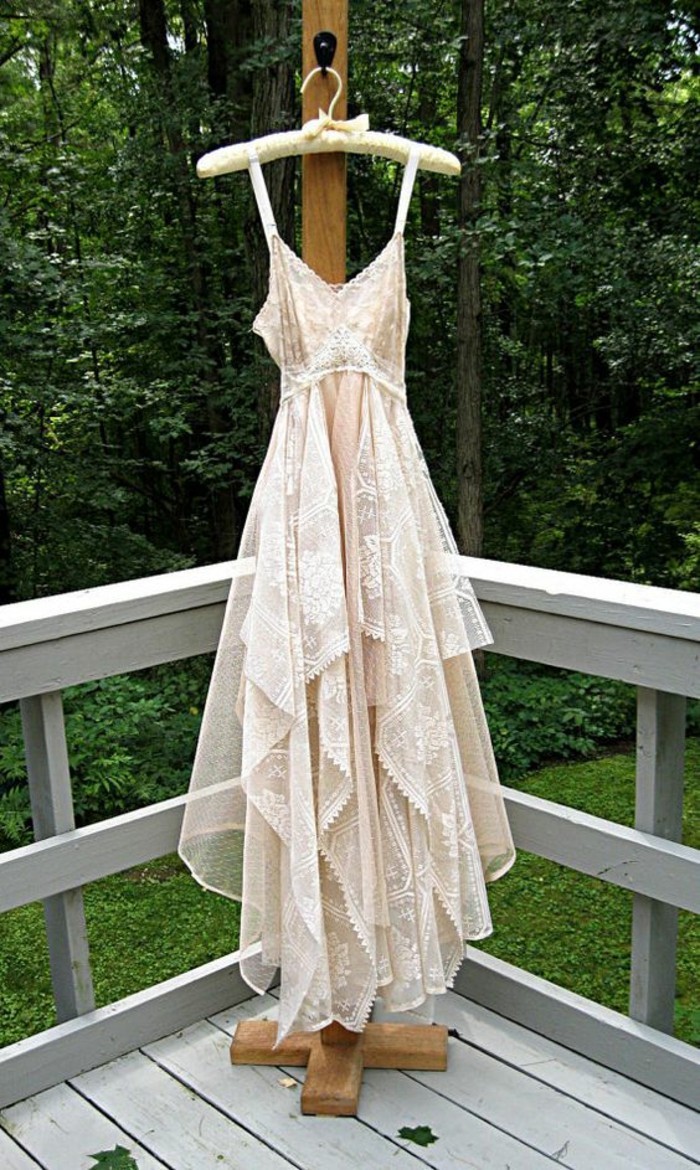 vestido de novia boho beige tul encaje vintage