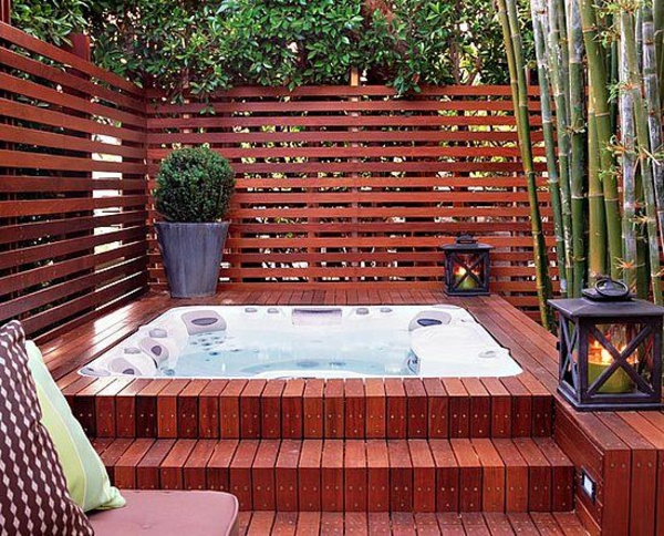 现代园林设计按摩浴缸木的例子