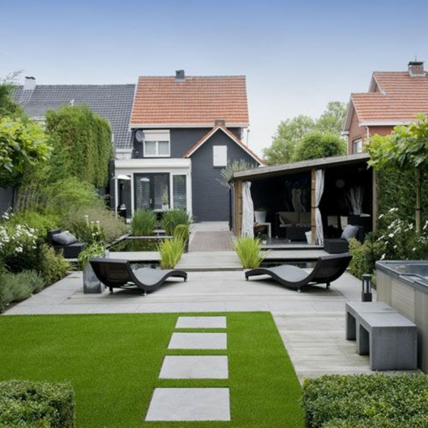 des exemples de pergola de conception de jardin moderne sont des pelouses