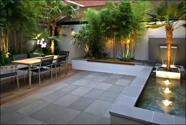 příklady moderního zahradního designu tropického bazénu