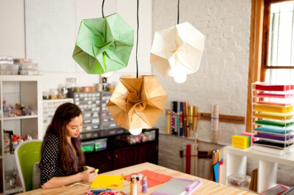 verlichting origami lampenkappen gekleurd vers