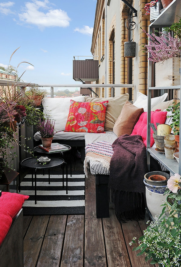projektavimo balkono dizaino idėjos, sėdimos vietos jaukus spalvingas
