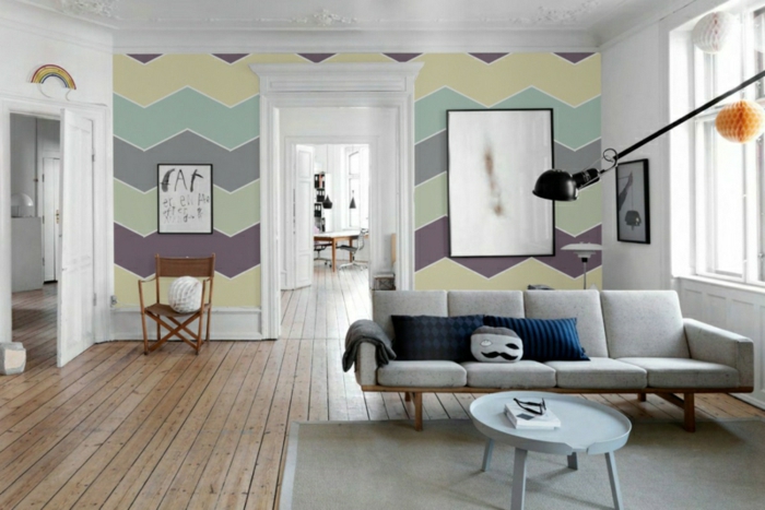 pasirinkti geriausią sienų dažų sienų spalvą gyvenamasis kambarys chevron modelis