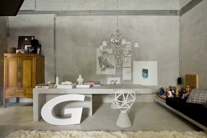 muebles de hormigón de diseño en sí mismo hacen un ejemplo de sala de estar