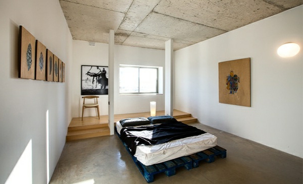 europallets卧室艺术托盘床的床