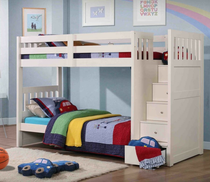 سرير مع مساحة تخزين للأطفال أدراج سرير عالية غرفة الأطفال غرفة المعيشة