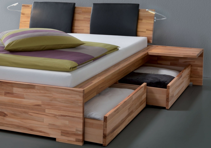 سرير مع أدراج تخزين خشب غرفة المعيشة غرفة نوم