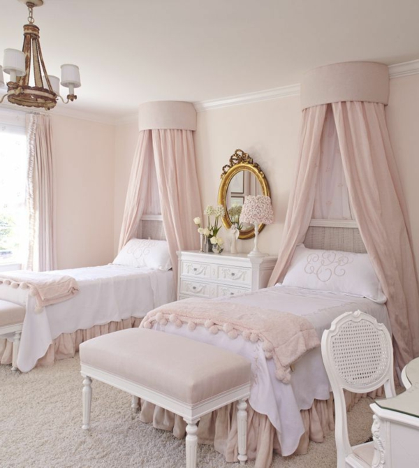 baldakin piger værelse lyserøde soveværelse bænke