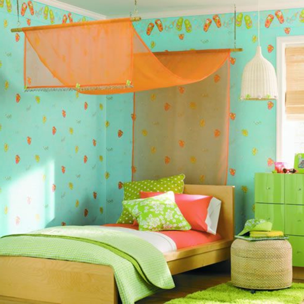 Canopy orange friske grønne vægge soveværelse