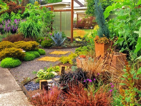 εικόνες κήπο με χαλίκι σχήμα oase ευχάριστα πολύχρωμα φυτά