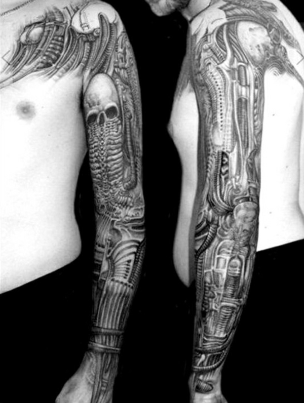 biomécanique tatouage bras tatouages ​​idées noir