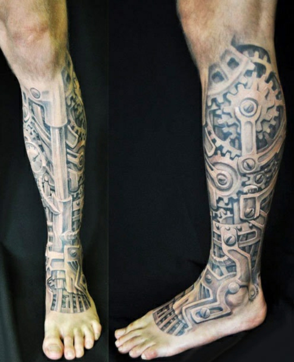 Tatouages ​​de jambe de tatouage idées de biomécanique osseuse non-jambe