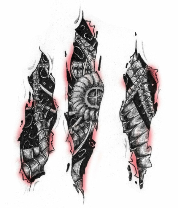 modèles de tatouages ​​biomécaniques esquissés