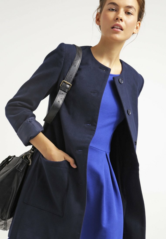 فستان أزرق لون مخطط أزرق فساتين dessin jersy coat