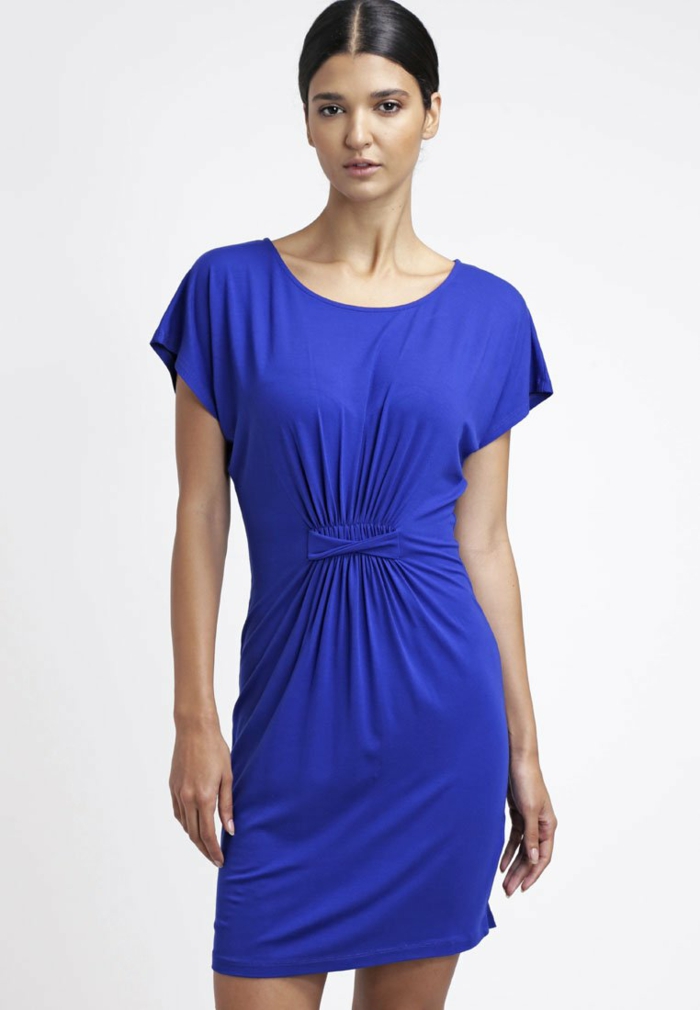 فستان أزرق لون مخطط أزرق فساتين dessin silky أنيق رياضي