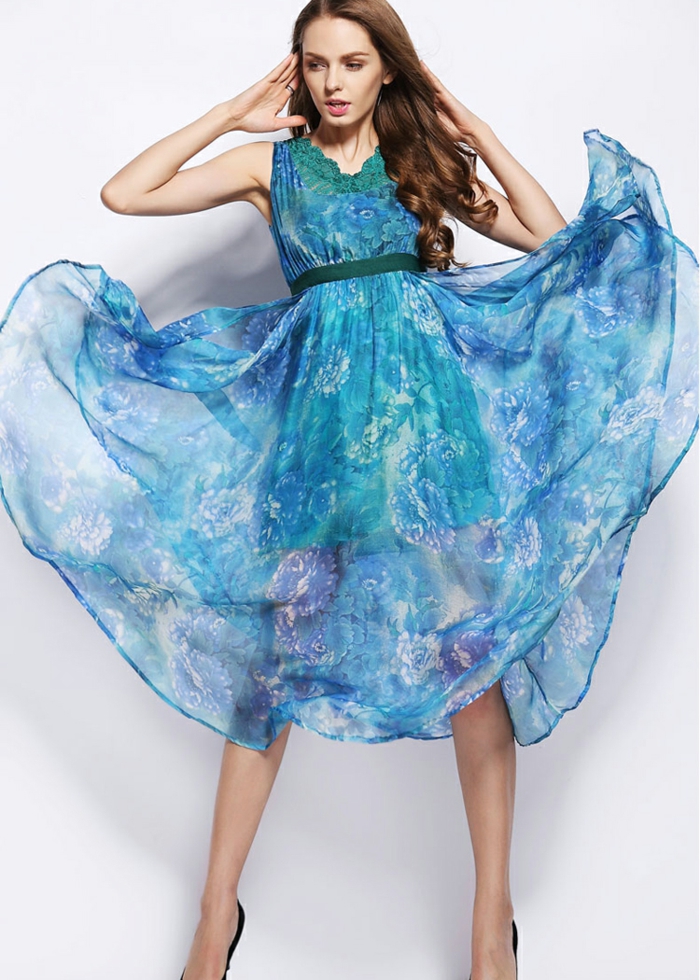 sininen mekko väri suunnittelu sininen mekot dessin silkki