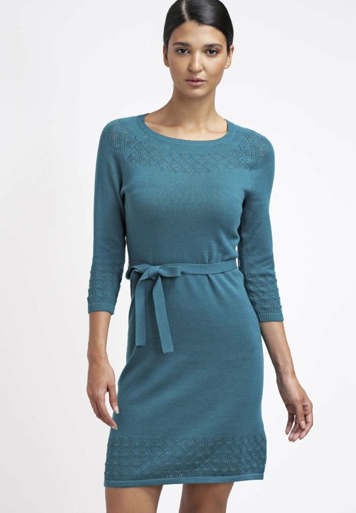 فستان أزرق اللون تصميم فساتين زرقاء dessin knitcloth