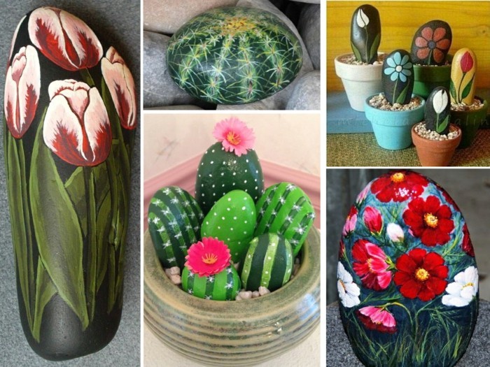 květiny kaktus barva motivy na kameny