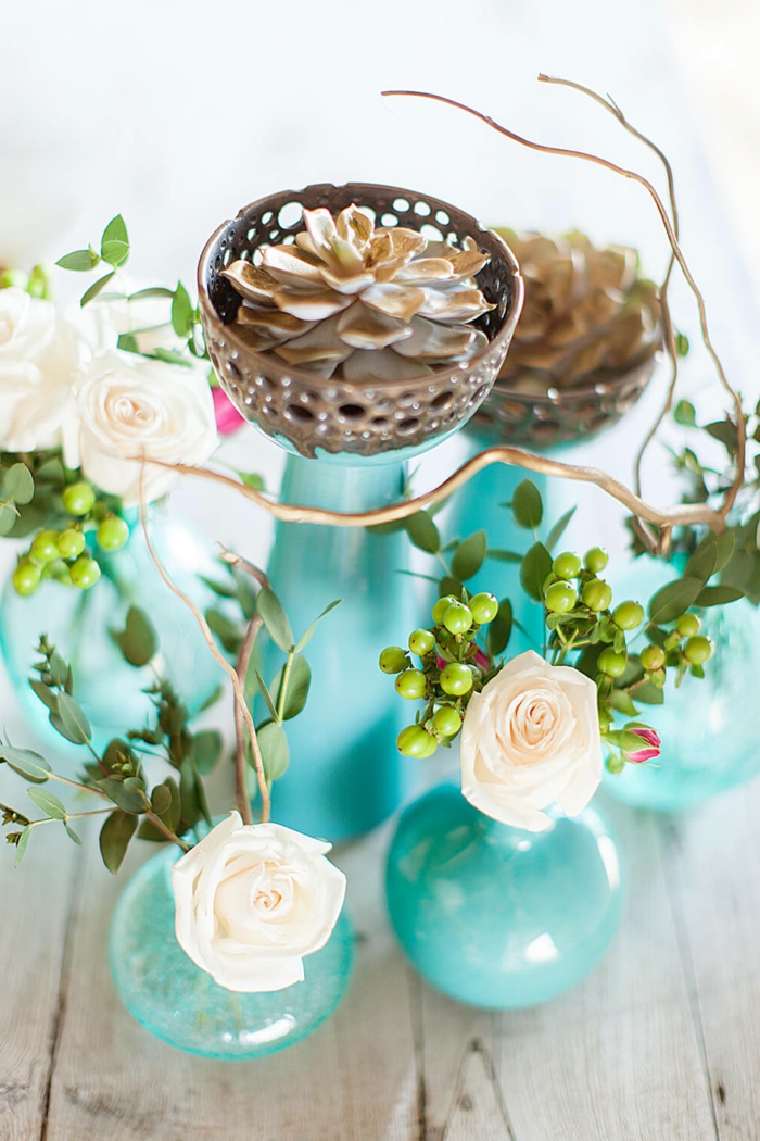 fleurs décoration de table coloré verre vases frais