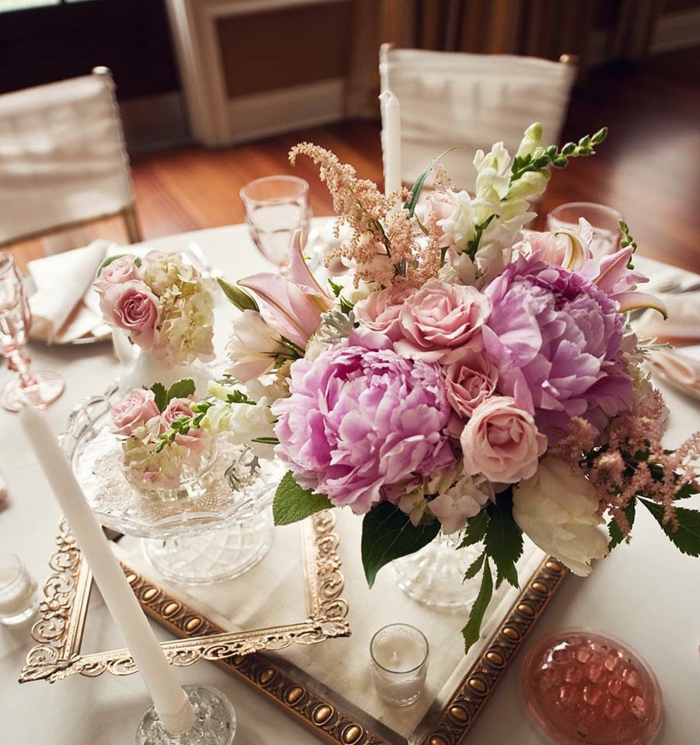 floral table decoration wedding peony roses retro
