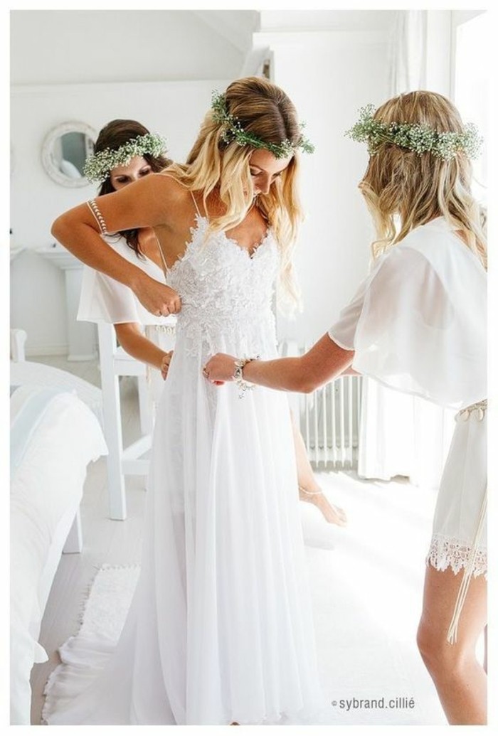ideas de boda bohemia vestido de novia largo blanco