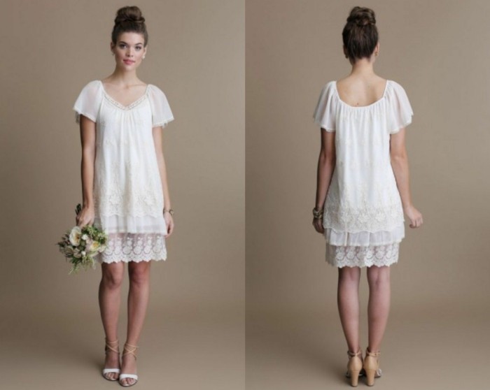 estilo boho chic corto vestido de novia encaje blanco
