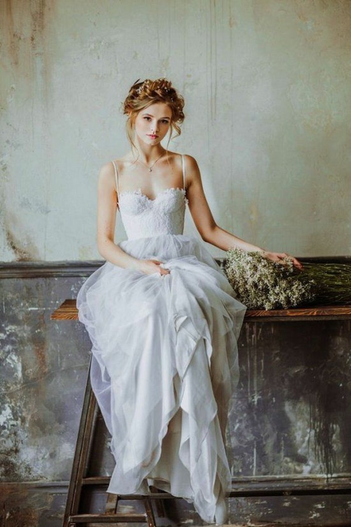 vestido de novia estilo boho correas de espagueti de encaje de tul